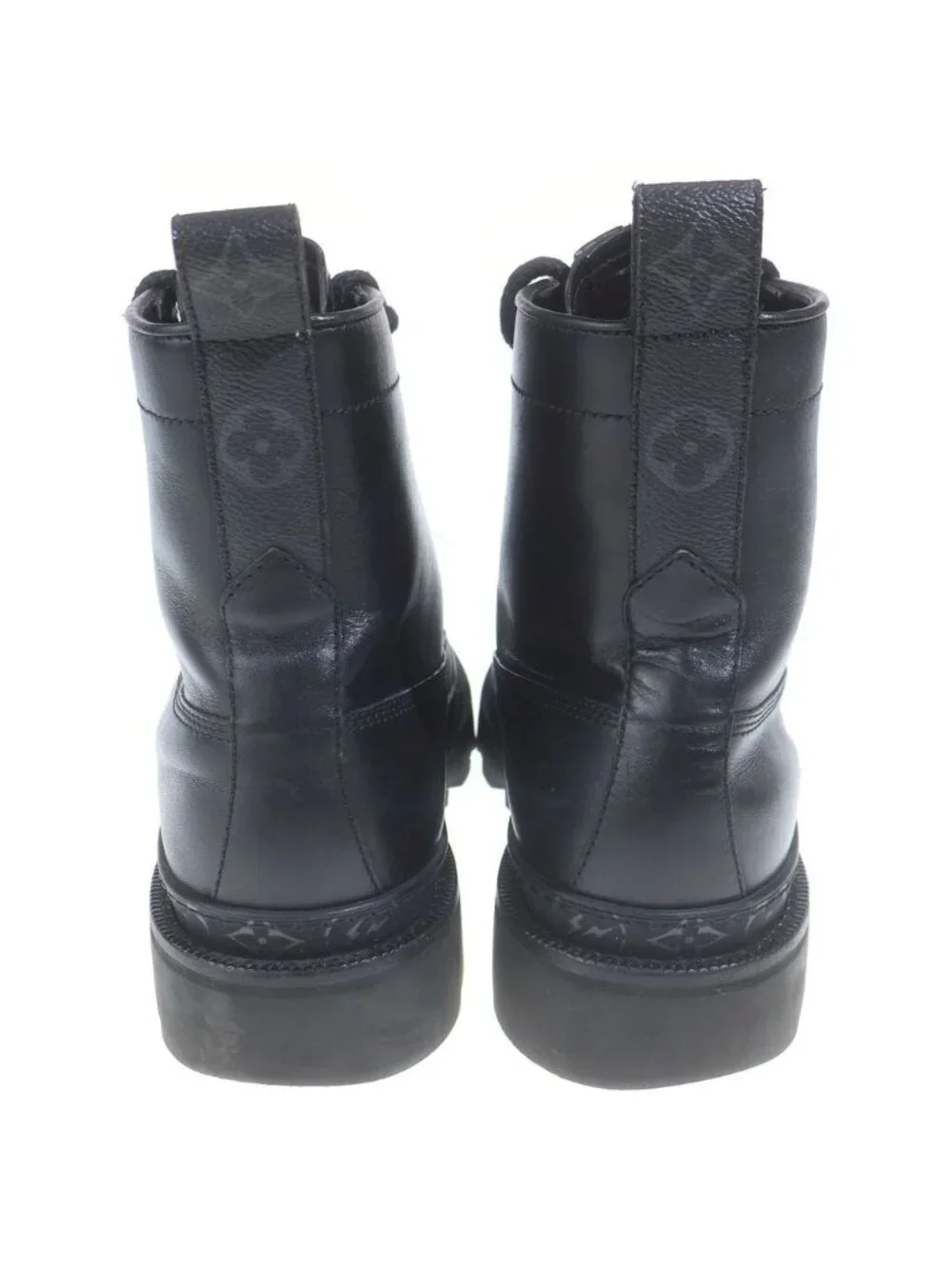 Louis Vuitton Ankle Combat Boots Long Leather Monogram Black